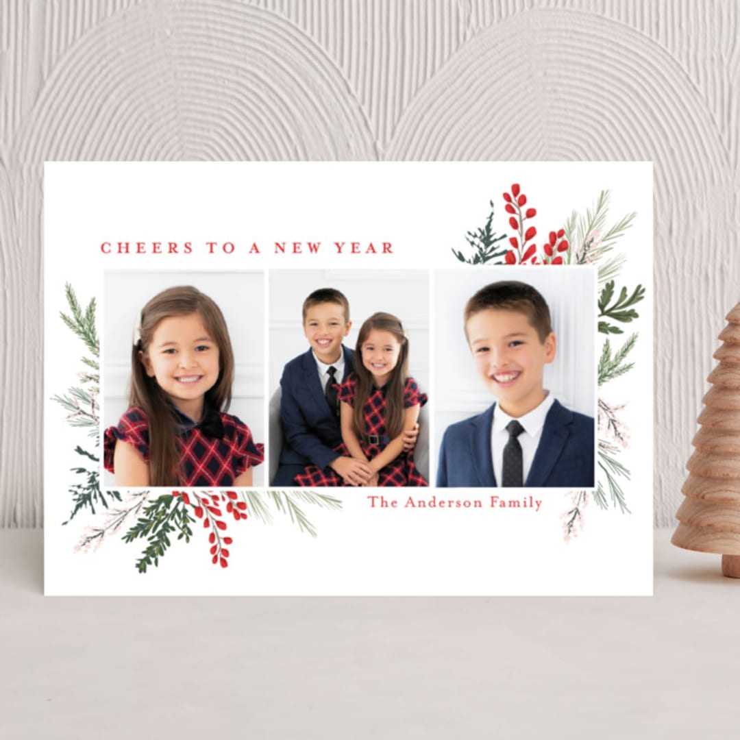 "Happy Holidays" - Holiday Cards in Crimson by Susan Moyal - Front