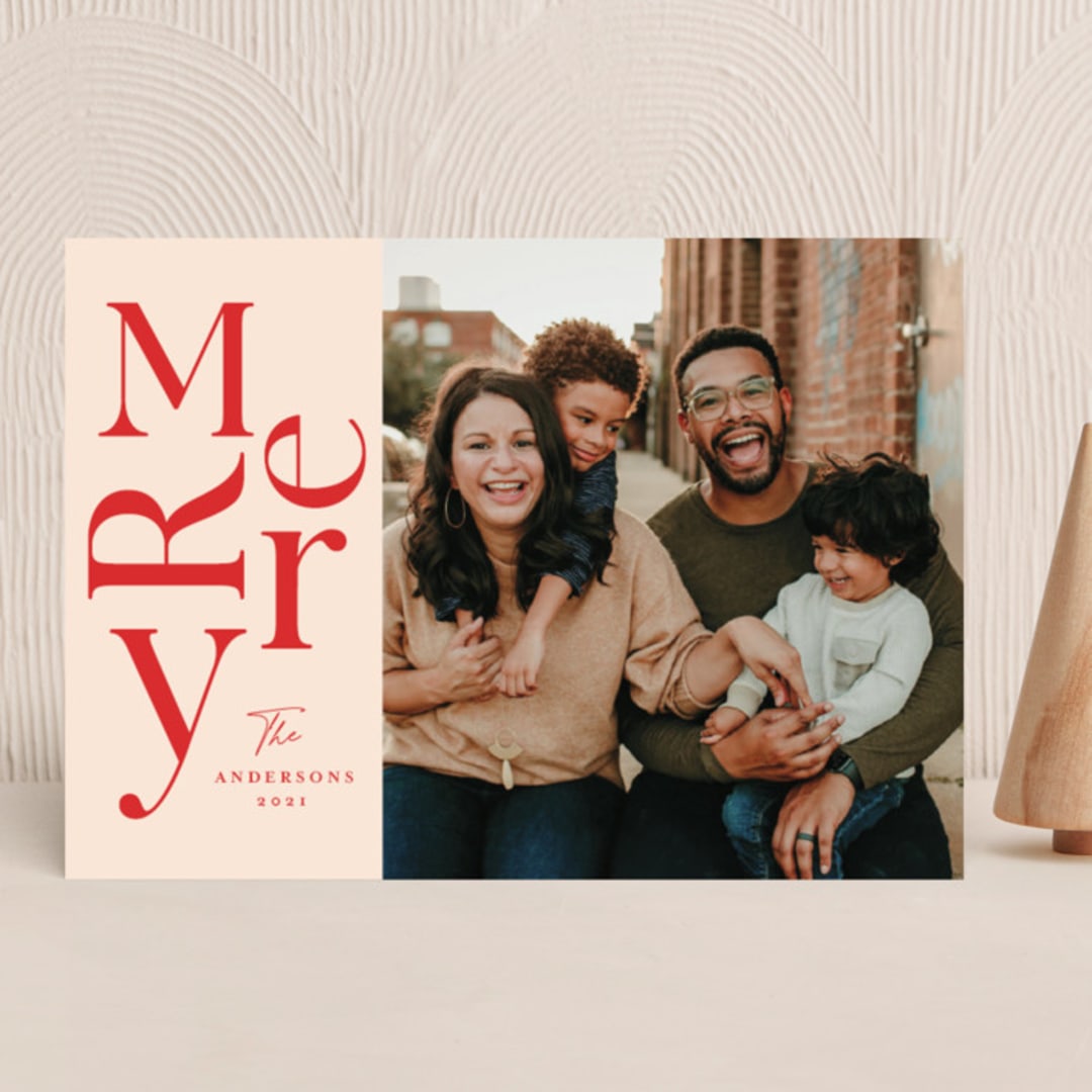 "Scrambled Merry" - Holiday Cards in Blush by Iveta Angelova - Front