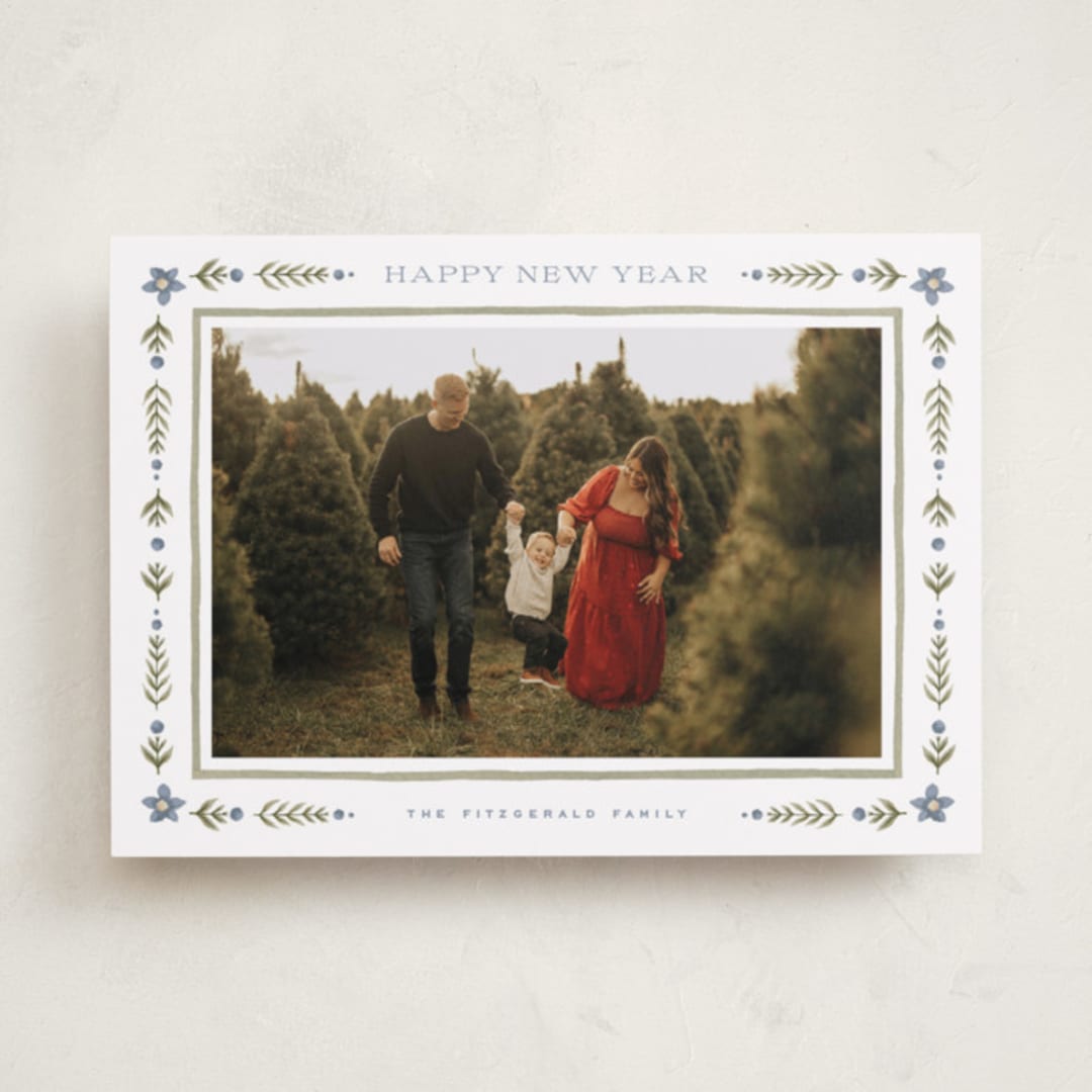 "Folk Border" - Holiday Cards in Juniper by Wildfield Paper Co - Front