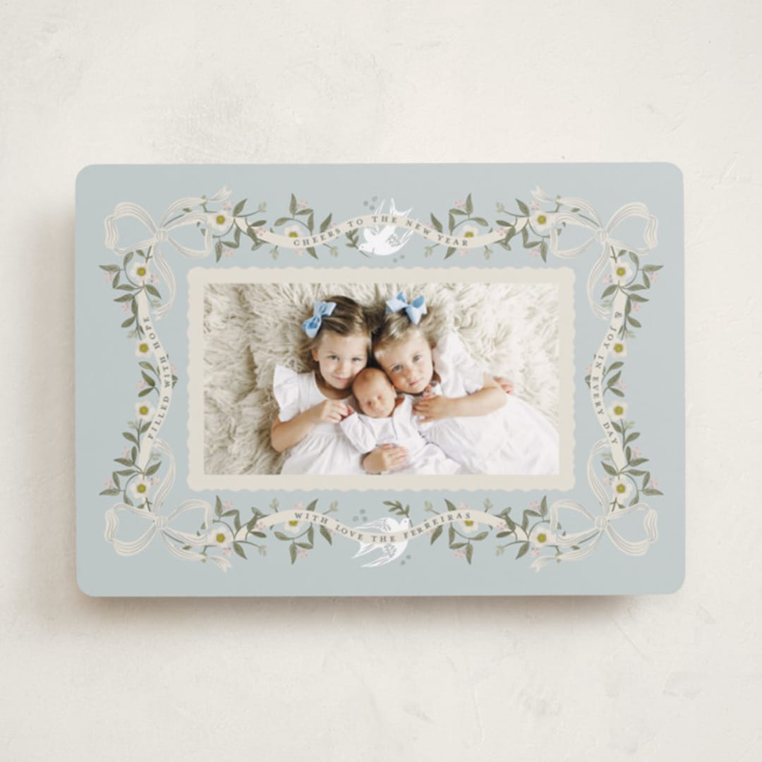 "Ribbon of Grace" - Holiday Cards in Blue Spruce by Ana de Sousa - Front