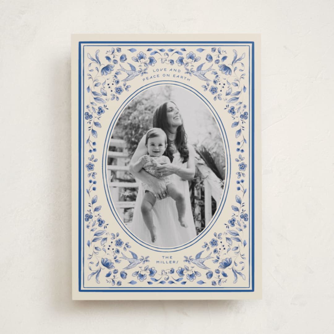 "Peaceful Blooms in Blue" - Holiday Cards in Porcelain by Sabrin Deirani - Front