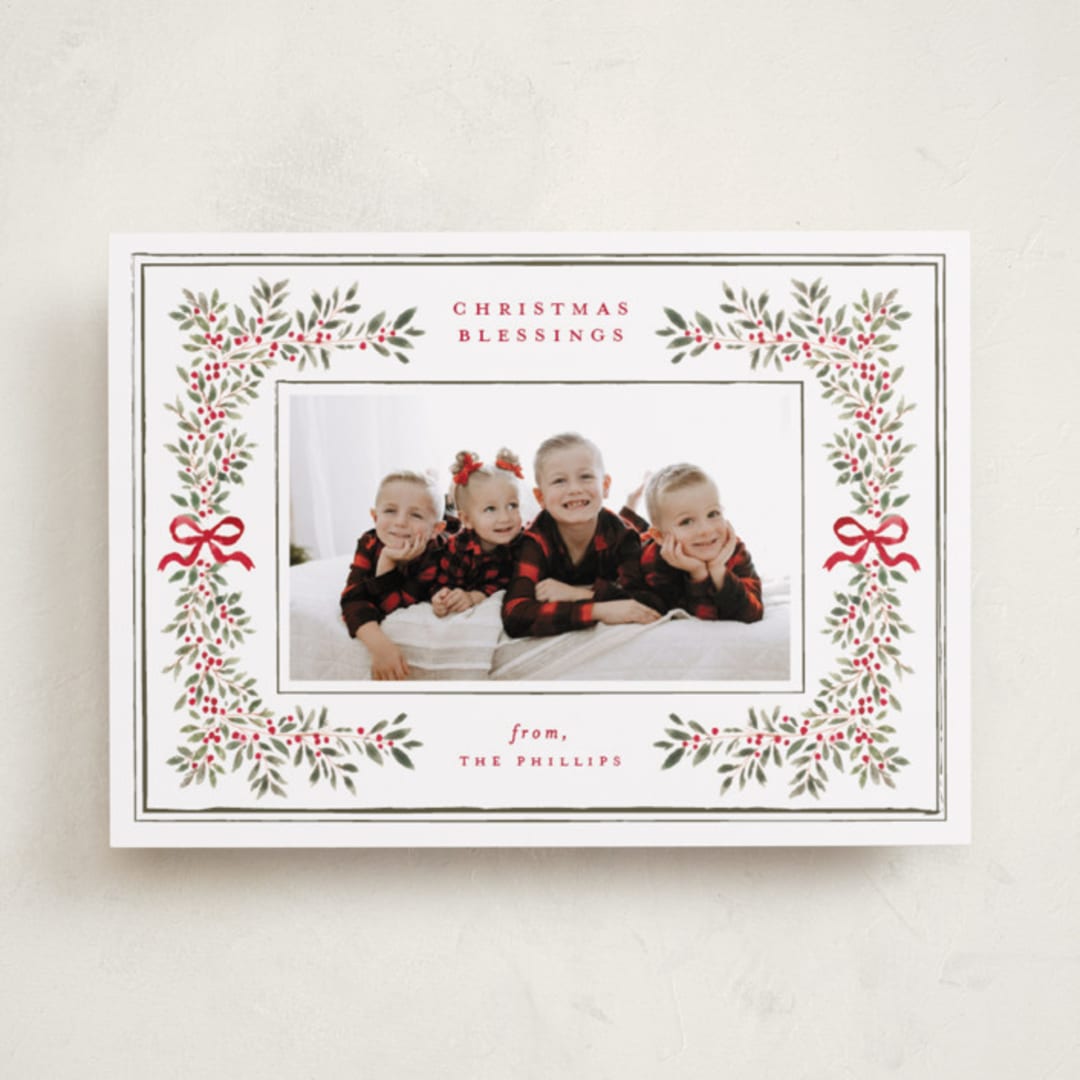 "Botanical Blessings" - Holiday Cards in Berry by Itsy Belle Studio - Front