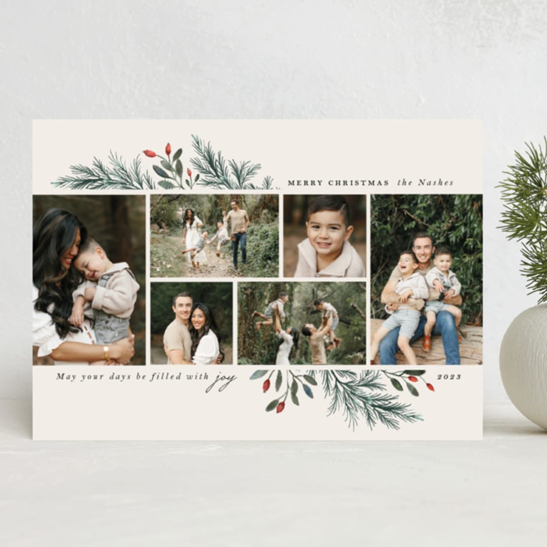 "Overflowing with Joy" - Holiday Cards in Champagne by Design Lotus - Front