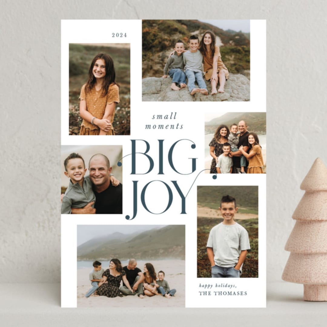 "Small Moments Big Joy" - Holiday Cards in Blue Spruce by Kate Ahn - Front