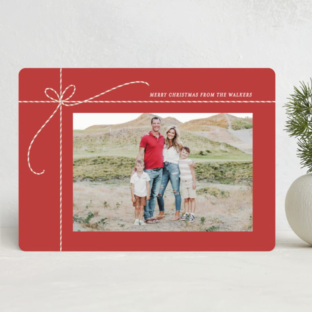 "Tied with Twine" - Holiday Cards in Berry by Erin German - Front