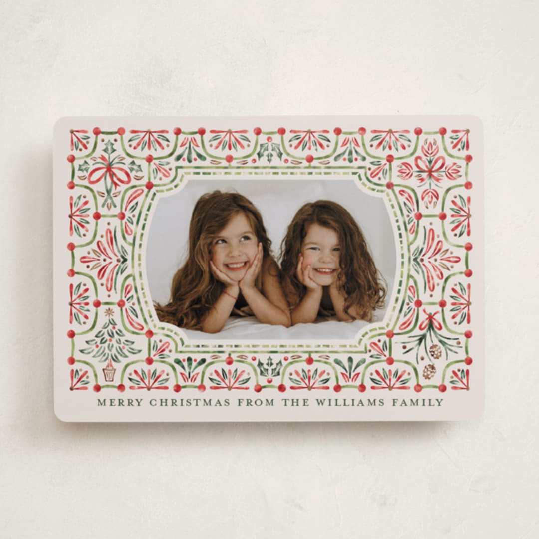"Festive Folk Frame" - Holiday Cards in Cranberry by Paper Sun Studio - Front