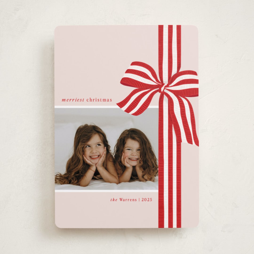 "ribbon wrapped" - Holiday Cards in Poinsettia by Angela Marzuki - Front