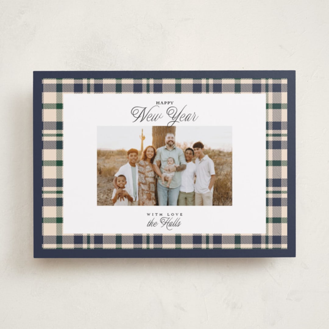 "Glory & Plaid" - Holiday Cards in Navy by Itsy Belle Studio - Front