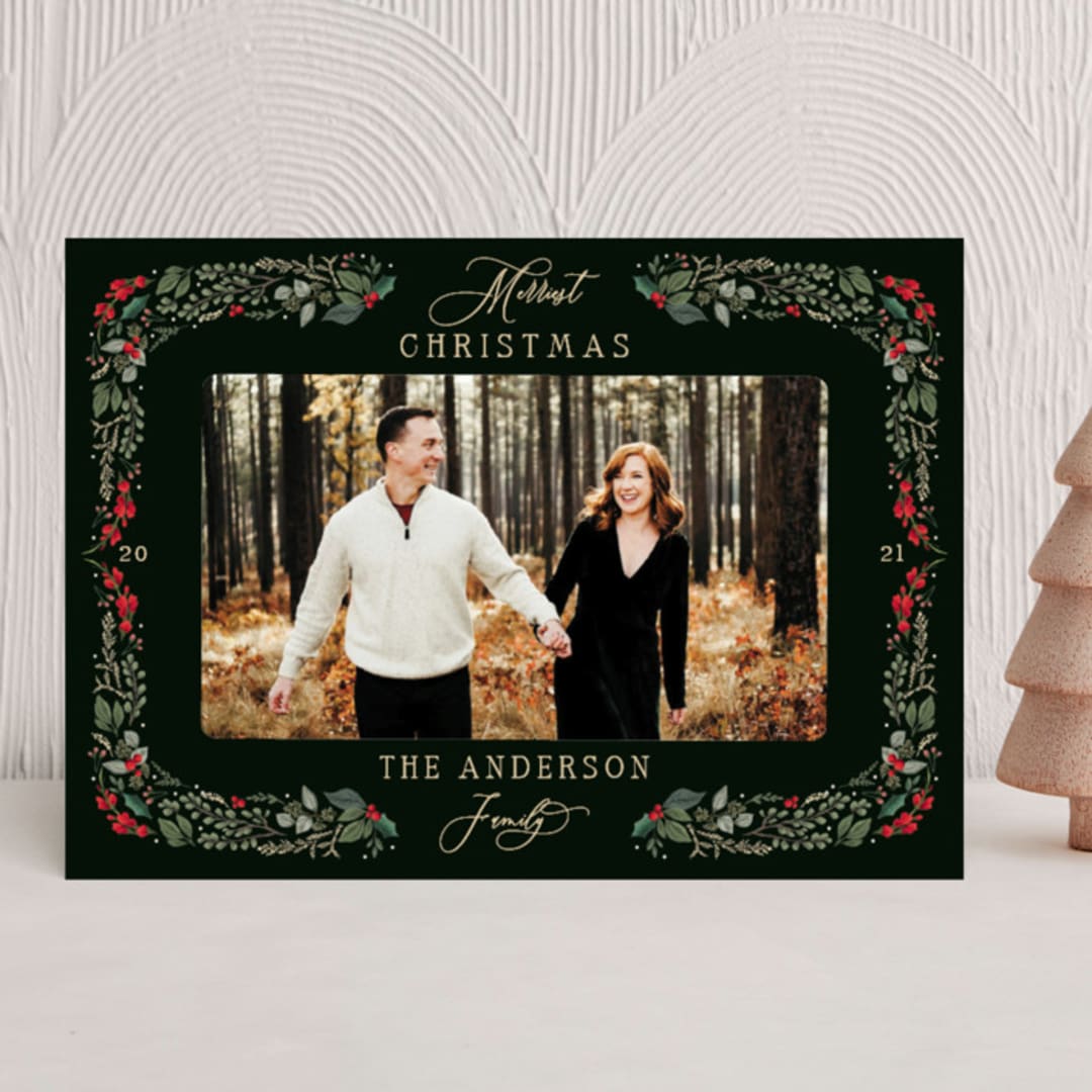 "Holiday Botanical" - Holiday Cards in Holly Berry by Susan Moyal - Front