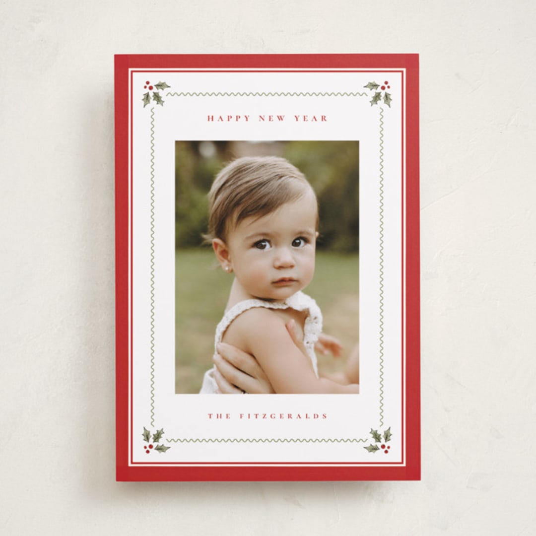 "Holly Berry Border" - Holiday Cards in Holly by Wildfield Paper Co - Front