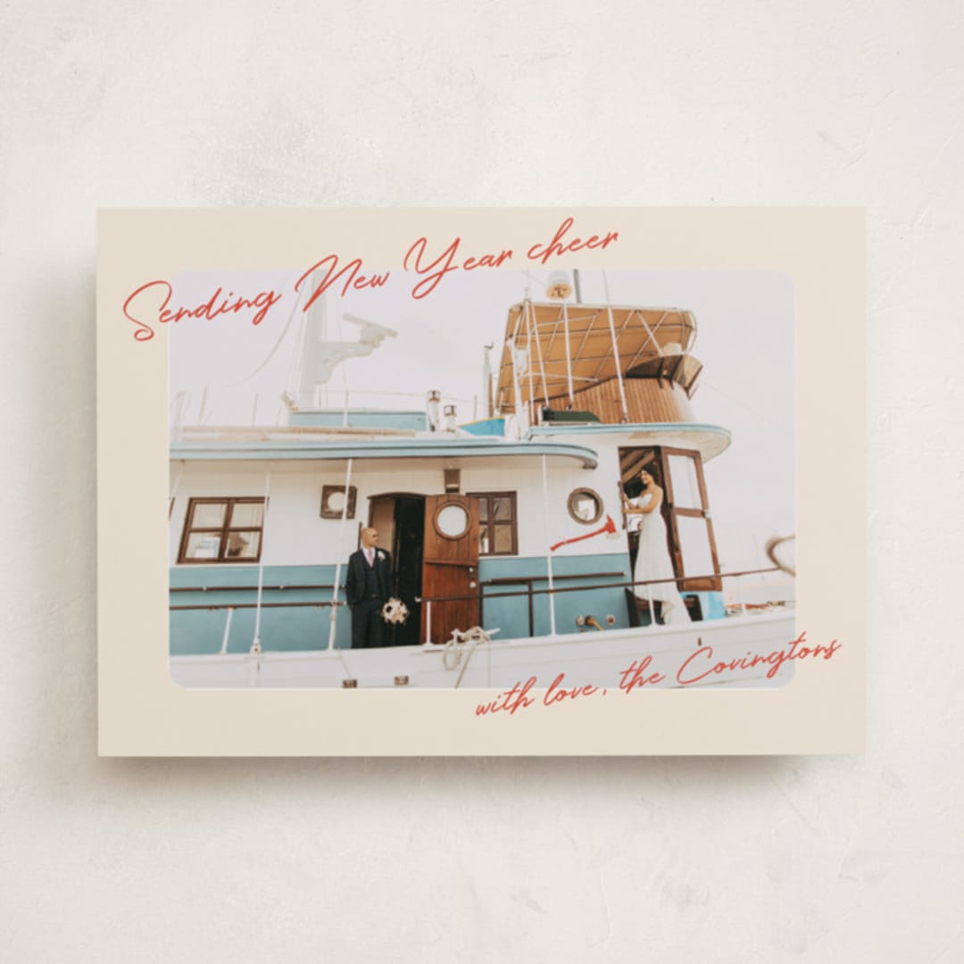 "Retro Postcard" - Holiday Cards in Candy Cane by Ekko Studio - Front