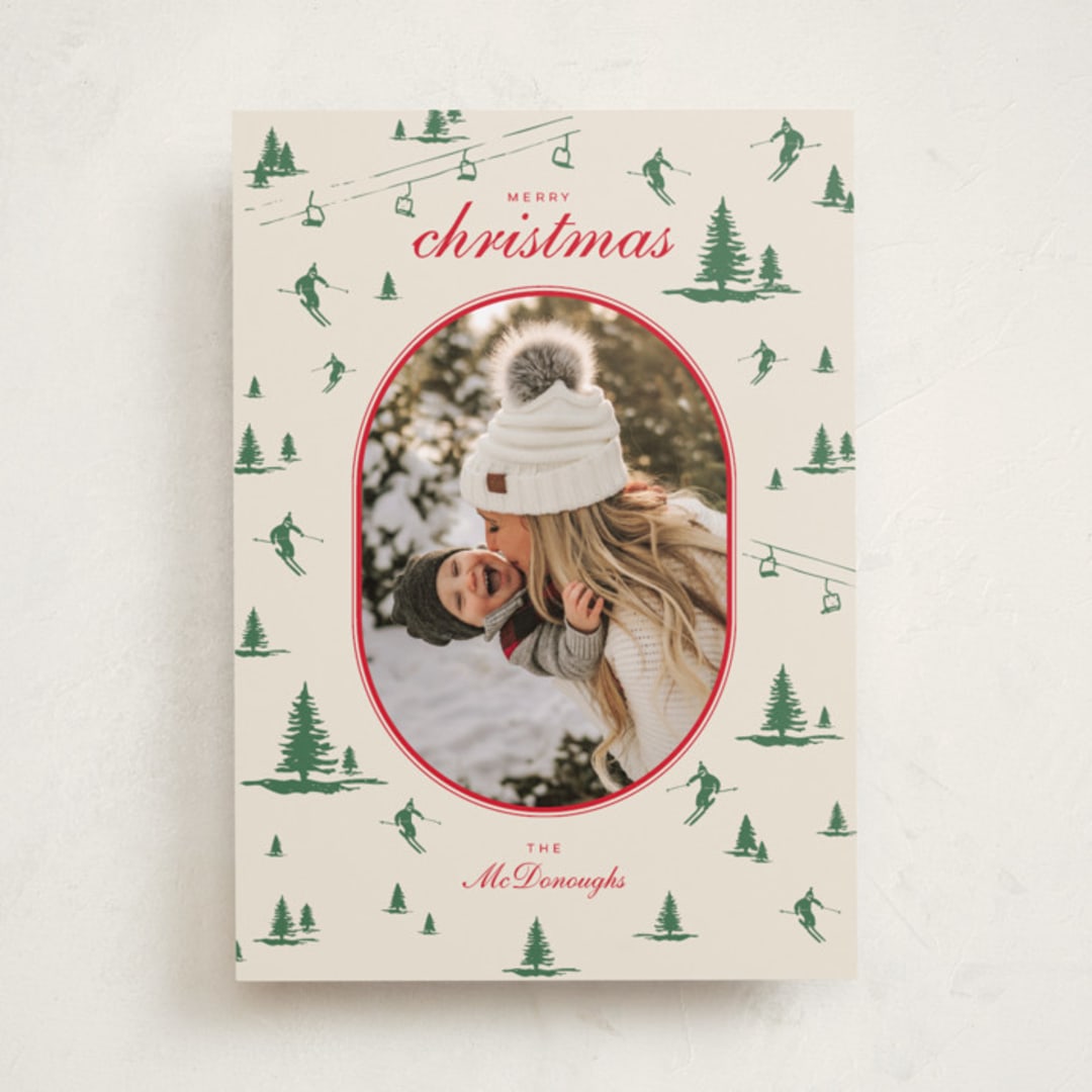 "Ski Time" - Holiday Cards in Sage by Jen Ramsey - Front