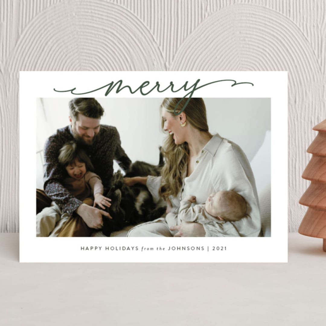 "Scripted Merry" - Holiday Cards in Hunter by Kasia Labocki - Front