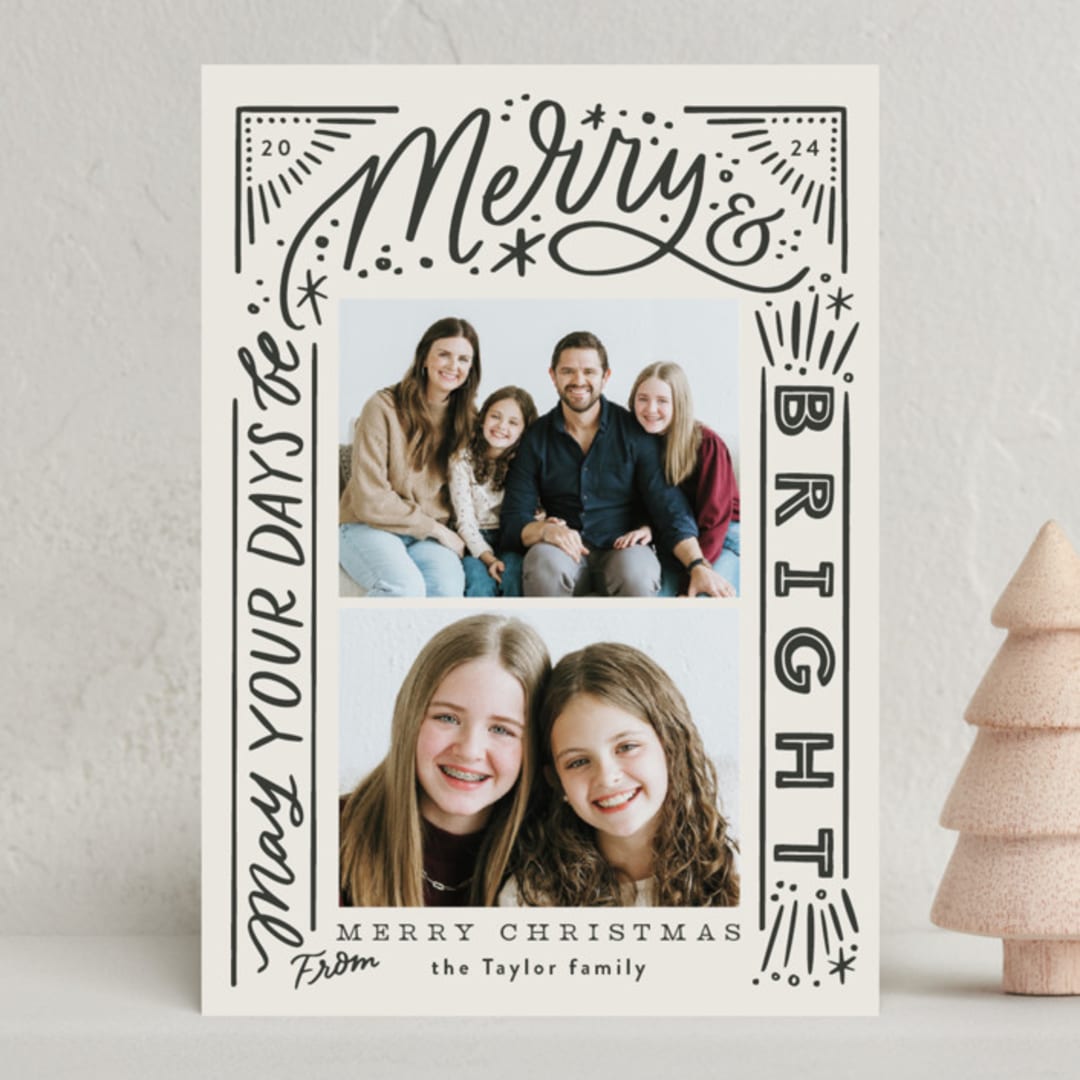 "Arched Multi Lettering" - Holiday Cards in Gravel by Alethea and Ruth - Front