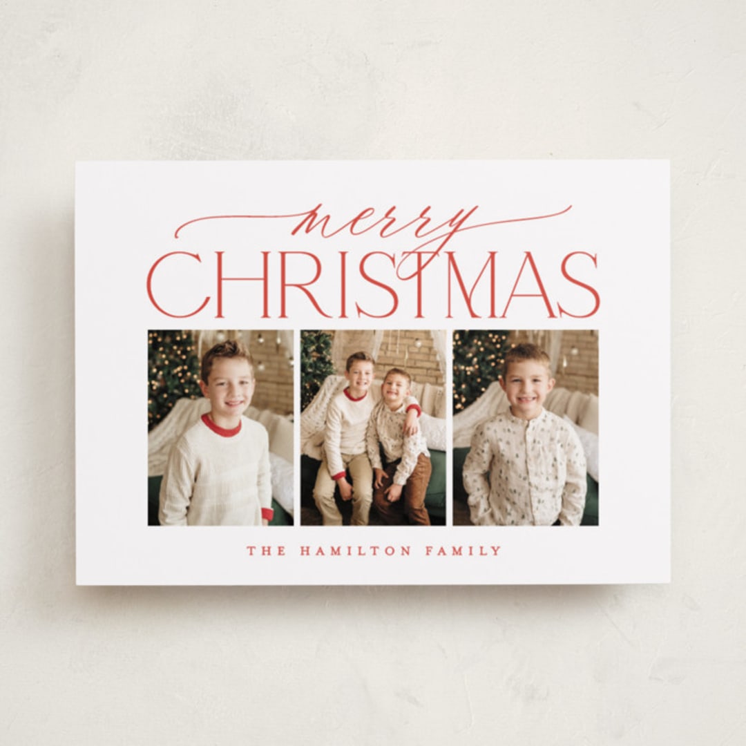 "Merry Christmas Trio" - Holiday Cards in Poinsettia by Brooke Chandler - Front