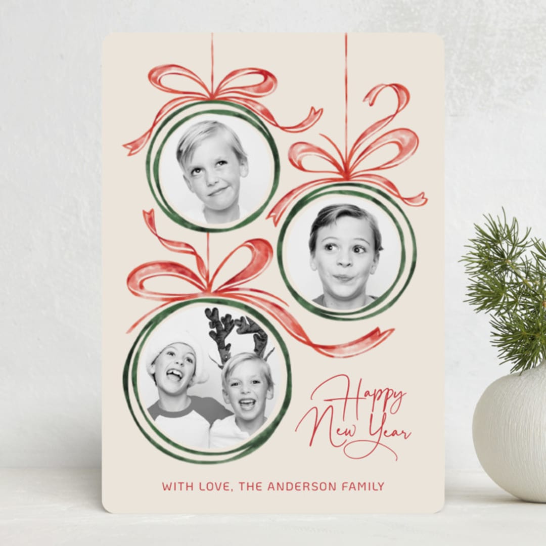 "baubles and bows" - Holiday Cards in Candy Cane by Paper Sun Studio - Front