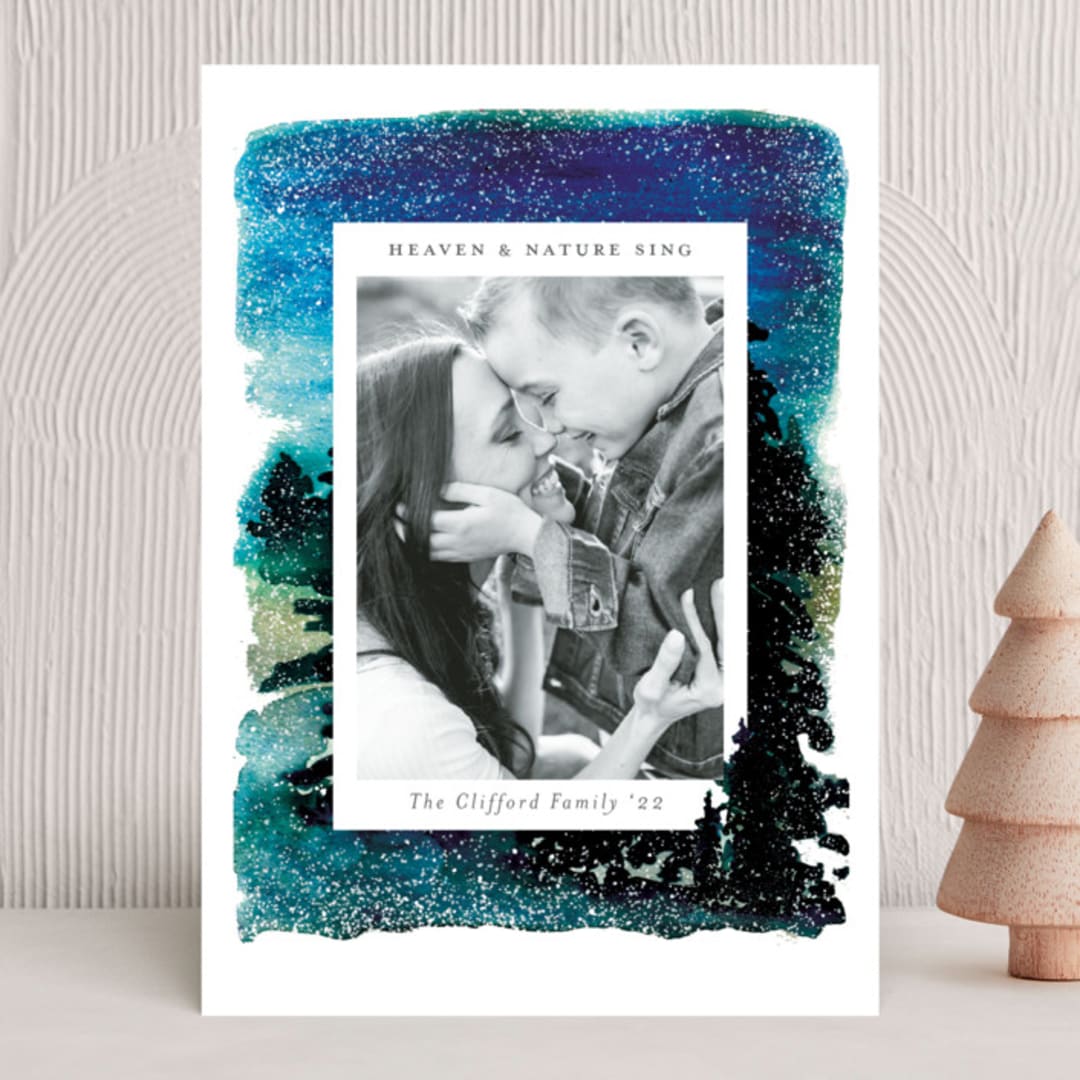 "Nature Blessings" - Holiday Cards in Peacock by Sejal Banker - Front