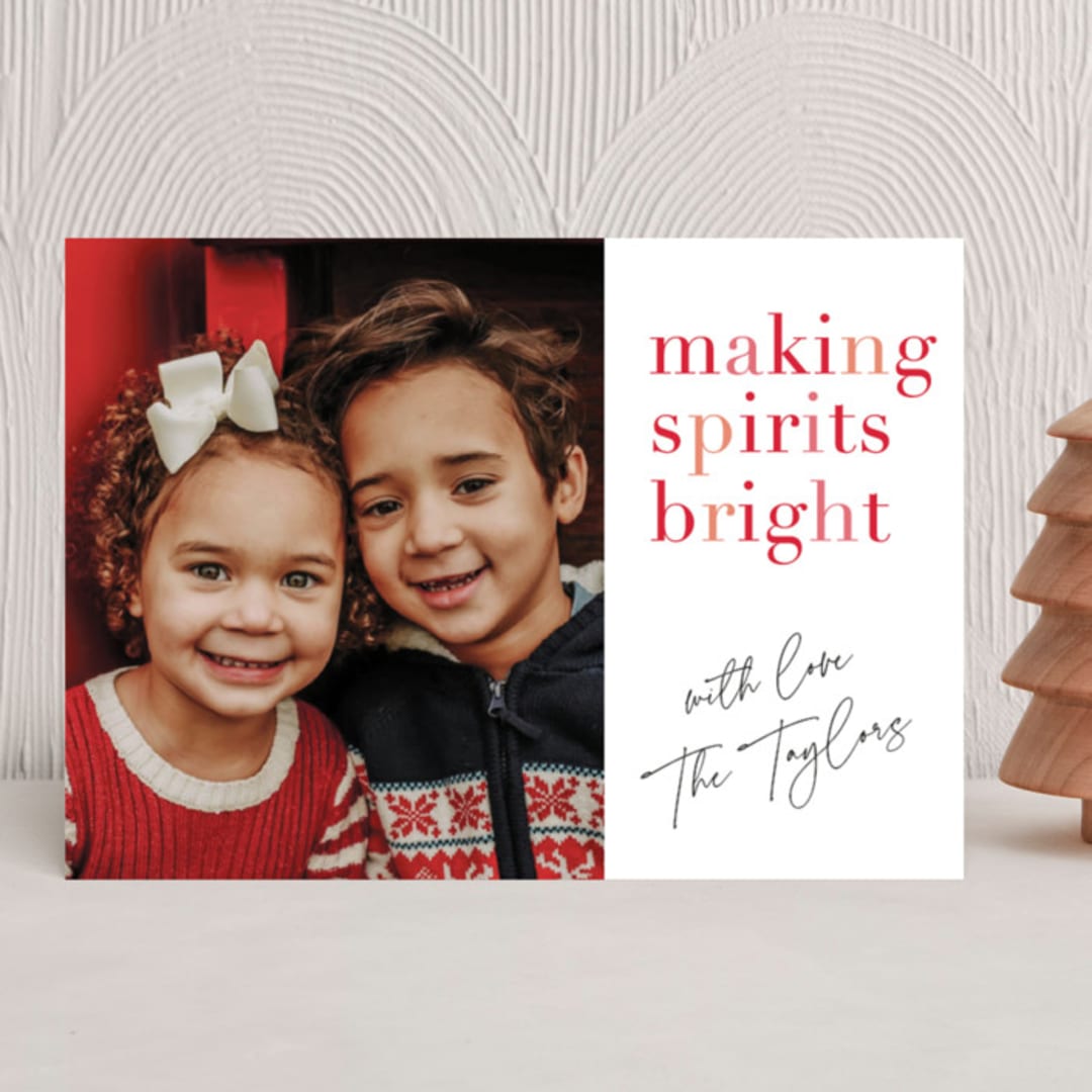"Bright Holiday spirits" - Holiday Cards in Candy Cane by Kelly Nasuta - Front