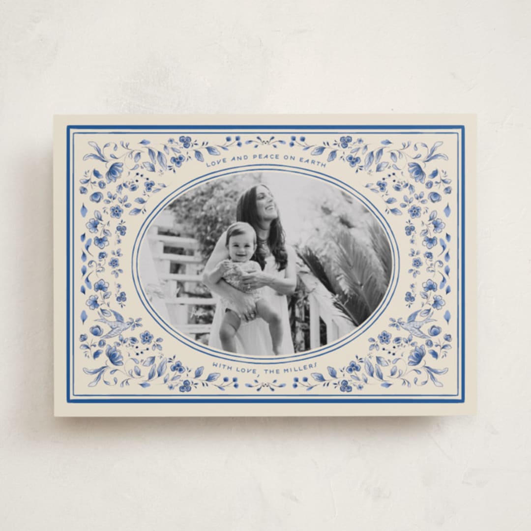 "Peaceful Blooms in Blue" - Holiday Cards in Porcelain by Sabrin Deirani - Front