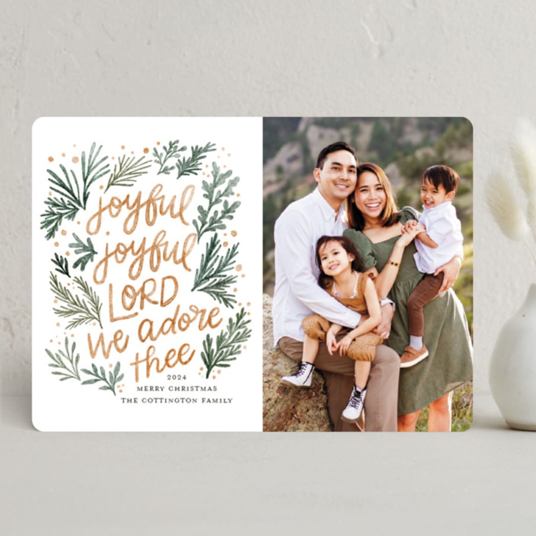 "Joyful Lettering" - Holiday Cards in Champagne by Angel Walker - Front