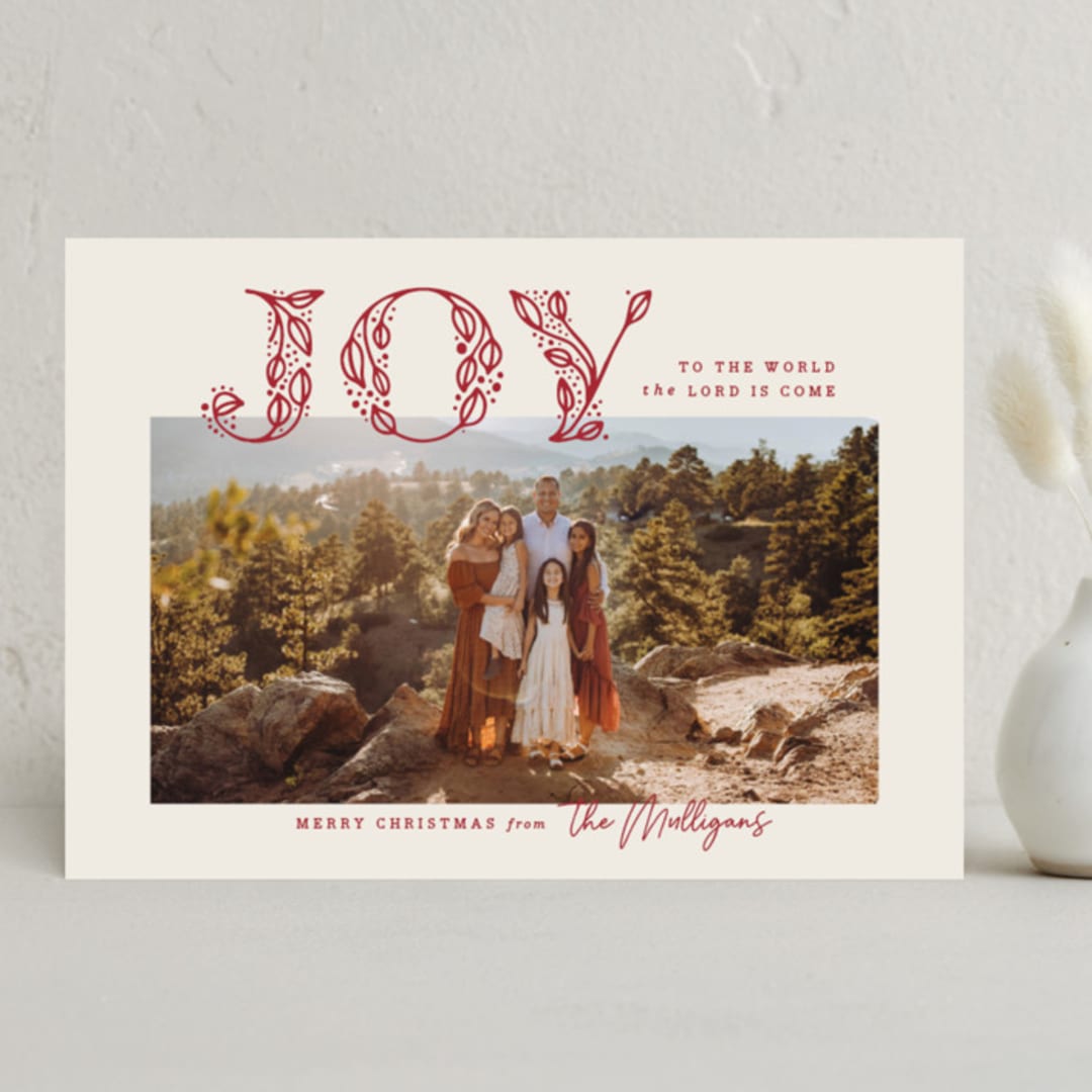 "Joy to the World" - Holiday Cards in Santa Suit by Kamala Nahas - Front