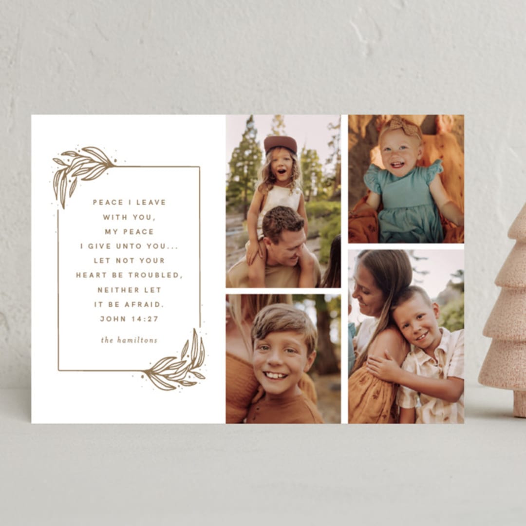 "Peace in Christ" - Holiday Cards in Golden by Amy Payne - Front