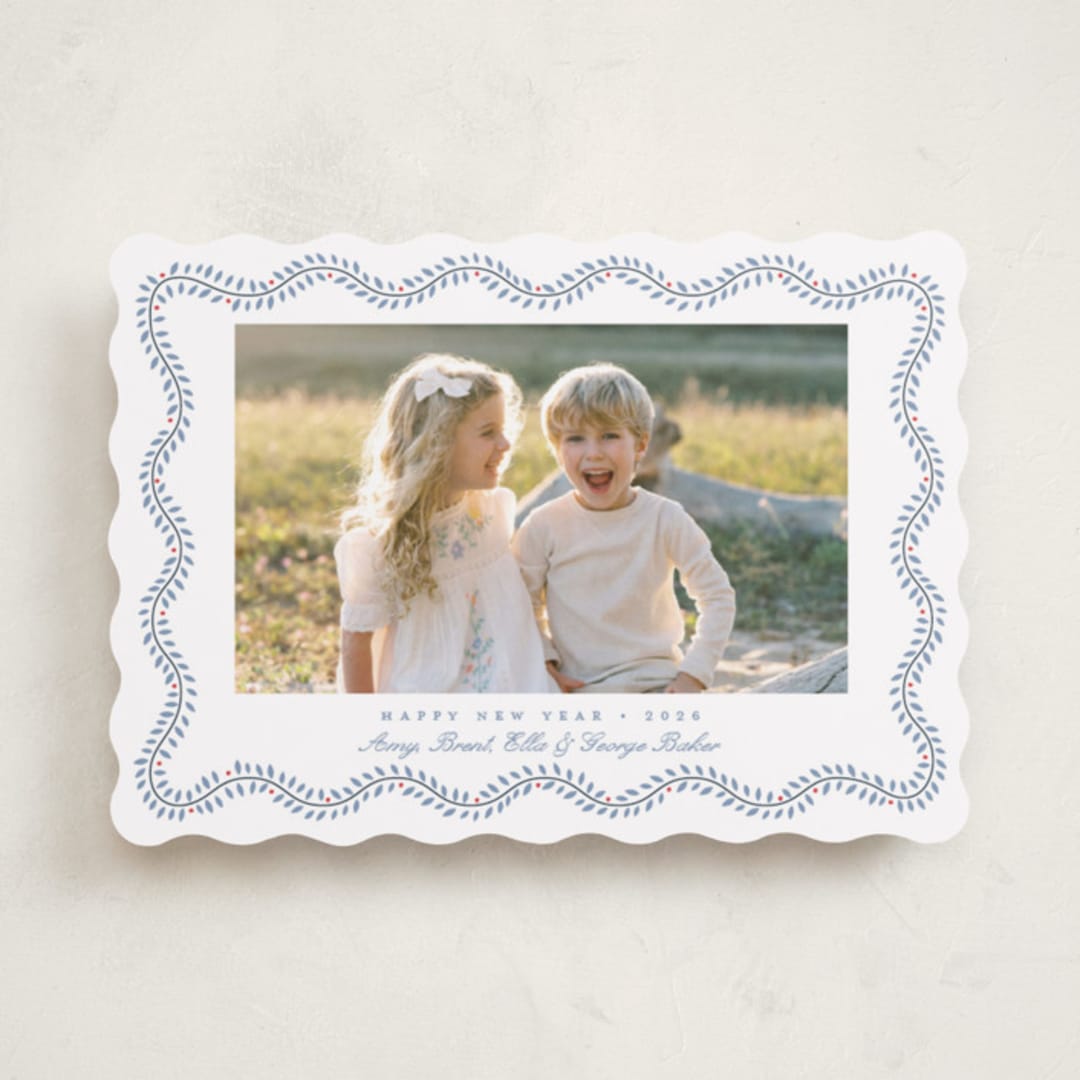 "Festive Greens" - Holiday Cards in French Blue by Alston Foster - Front