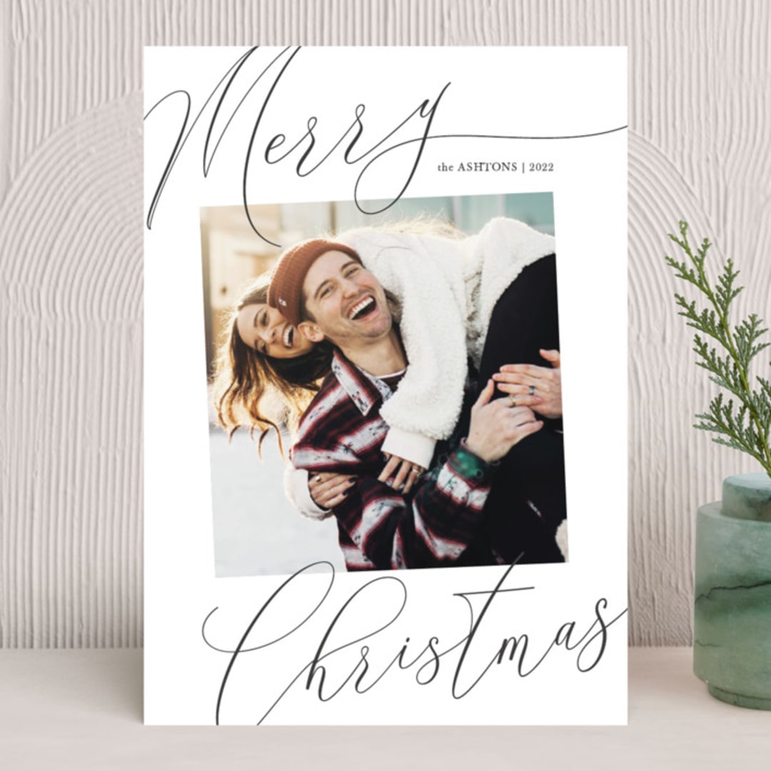 "Sweeping Script" - Holiday Cards in Charcoal by Melanie Severin - Front