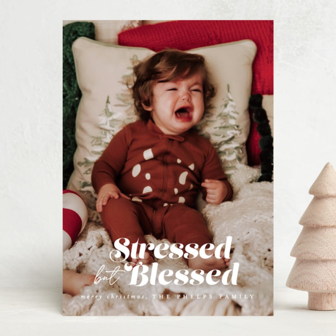 "Stressed but Blessed" - Holiday Cards in Snowflake by Brooke Chandler - Front