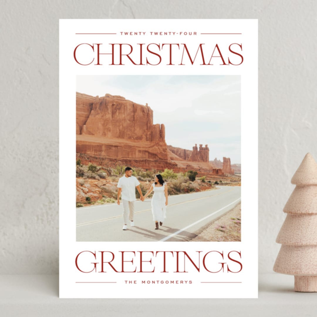 "Modern Editorial" - Holiday Cards in Cranberry by Ekko Studio - Front