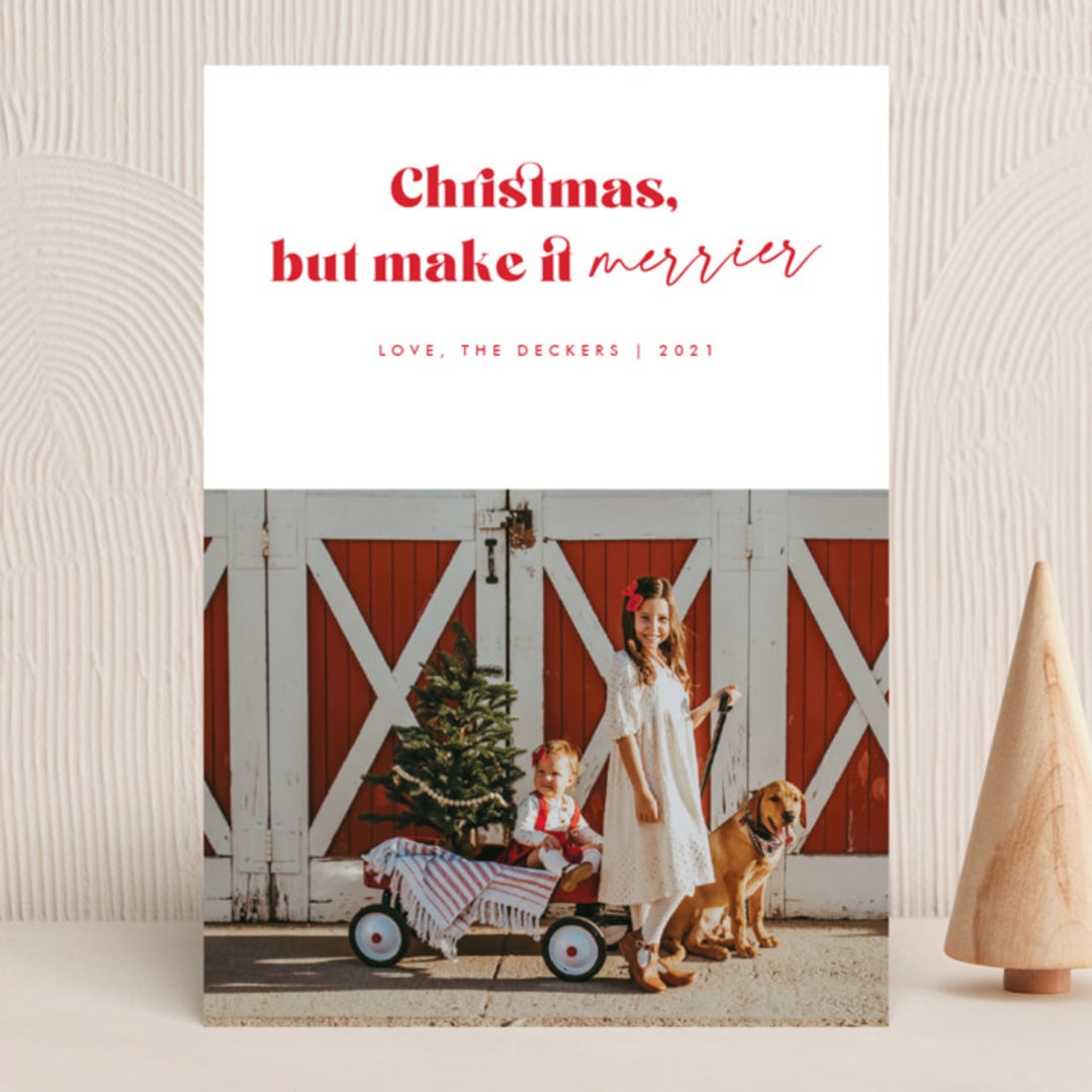 "Christmas Merrier" - Holiday Cards in Cherry by Anna Elder - Front