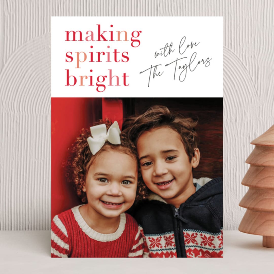 "Bright Holiday spirits" - Holiday Cards in Candy Cane by Kelly Nasuta - Front