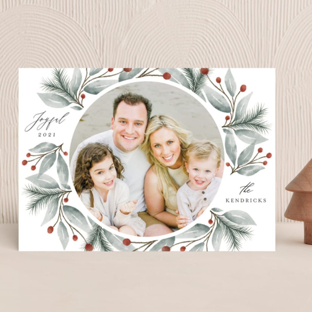"Evergreen Surround" - Holiday Cards in Cranberry by Lehan Veenker - Front