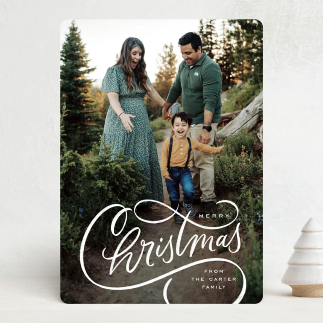 "Brushy Script" - Holiday Cards in Snow by Erin German - Front