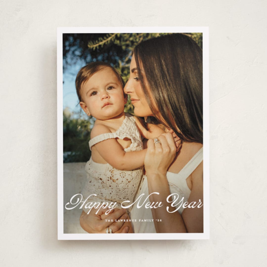 "Scripted Greeting" - Holiday Cards in Snow by Devika Keskar - Front