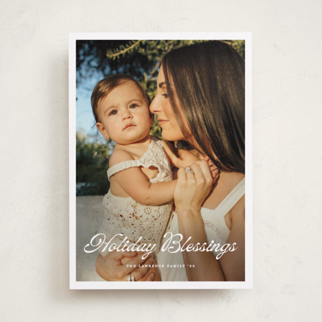 "Scripted Greeting" - Holiday Cards in Snow by Devika Keskar - Front