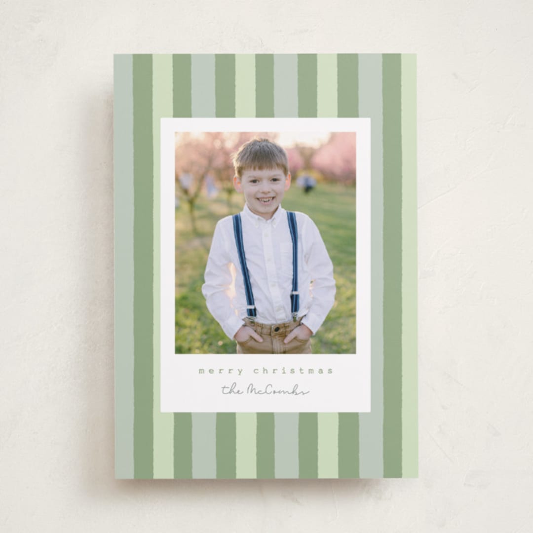 "Christmas stripe" - Holiday Cards in Sage by Sara Hicks Malone - Front