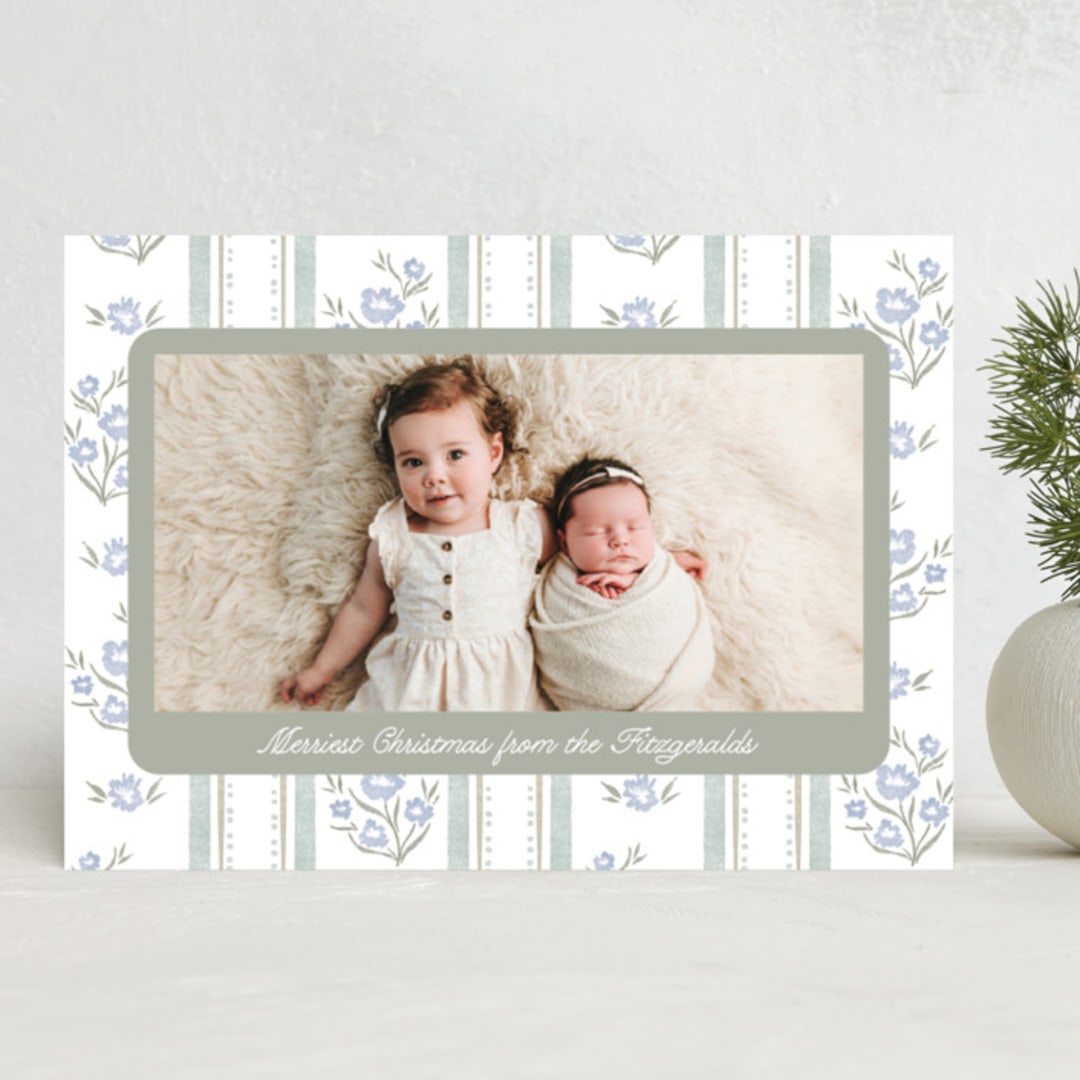 "Cottage Watercolor Ribbon" - Holiday Cards in Periwinkle by Jackie Crawford - Front