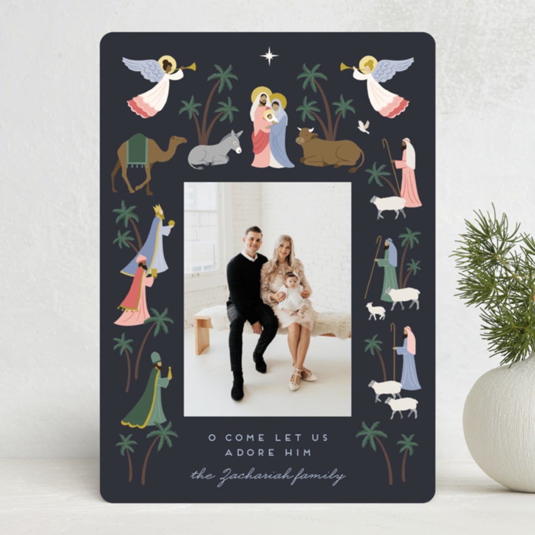 "O Come Let Us Adore Him" - Holiday Cards in Midnight by Jamie Alexander - Front