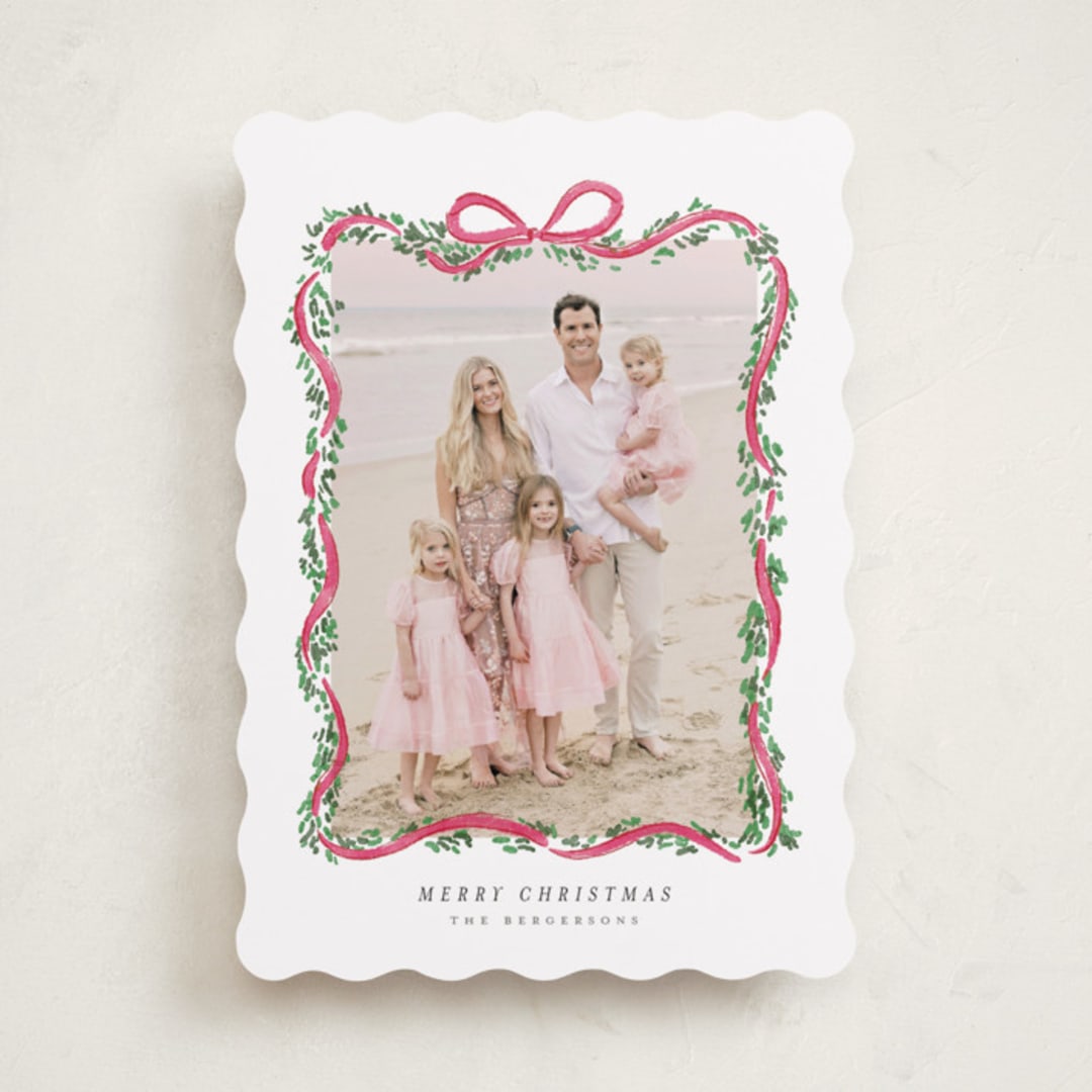 "Ribbonly Frame" - Holiday Cards in Holly Berry by Itsy Belle Studio - Front