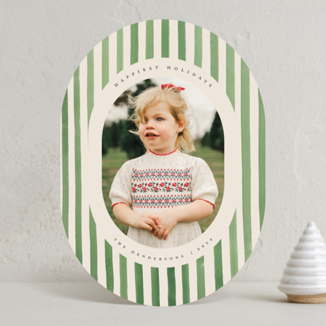 "Vintage Stripes" - Holiday Cards in Evergreen by Teju Reval - Front