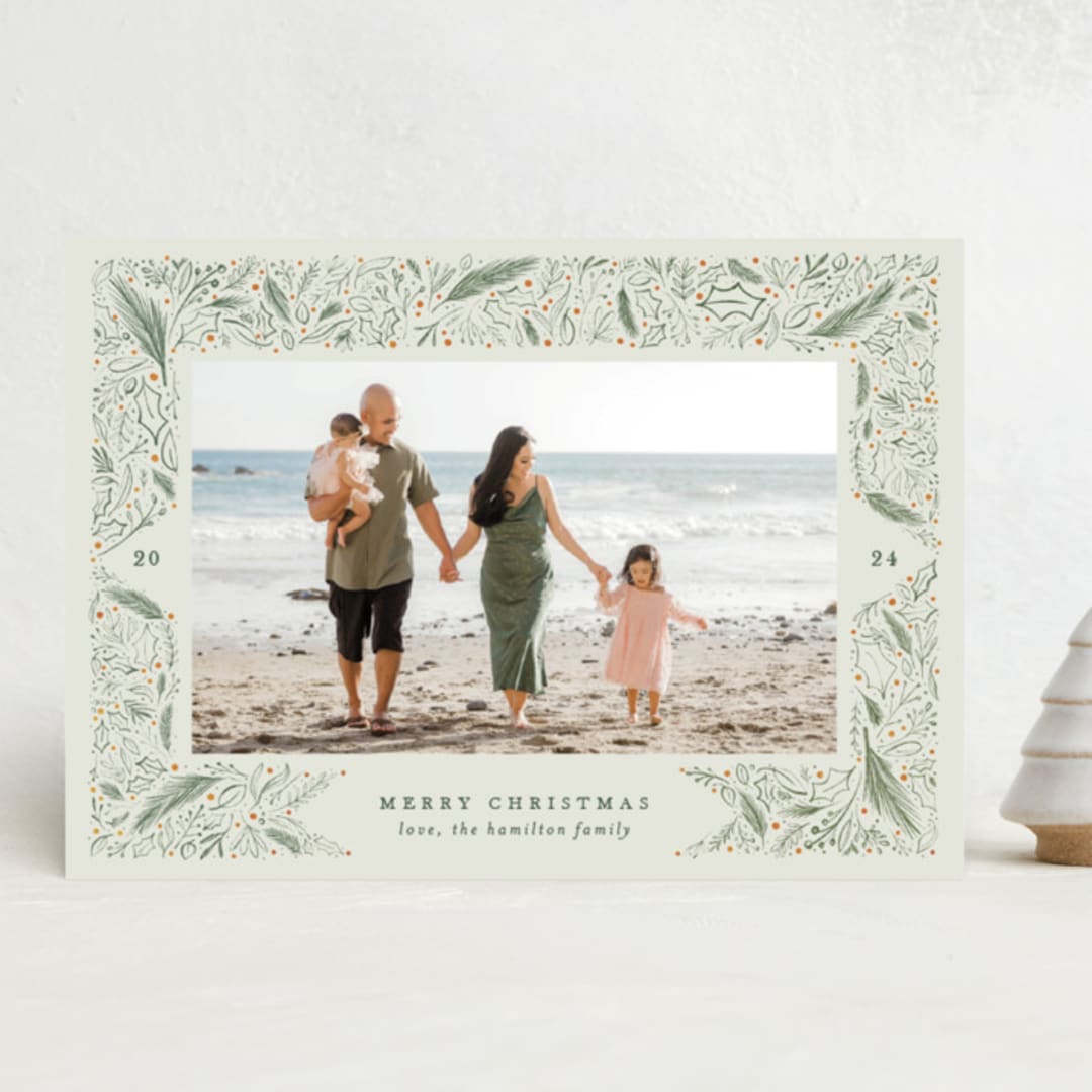 "Winter Greenery" - Holiday Cards in Sage by Amy Payne - Front