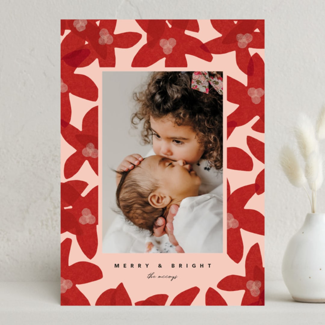 "Festively Floral" - Holiday Cards in Crimson by Carrie Moradi - Front