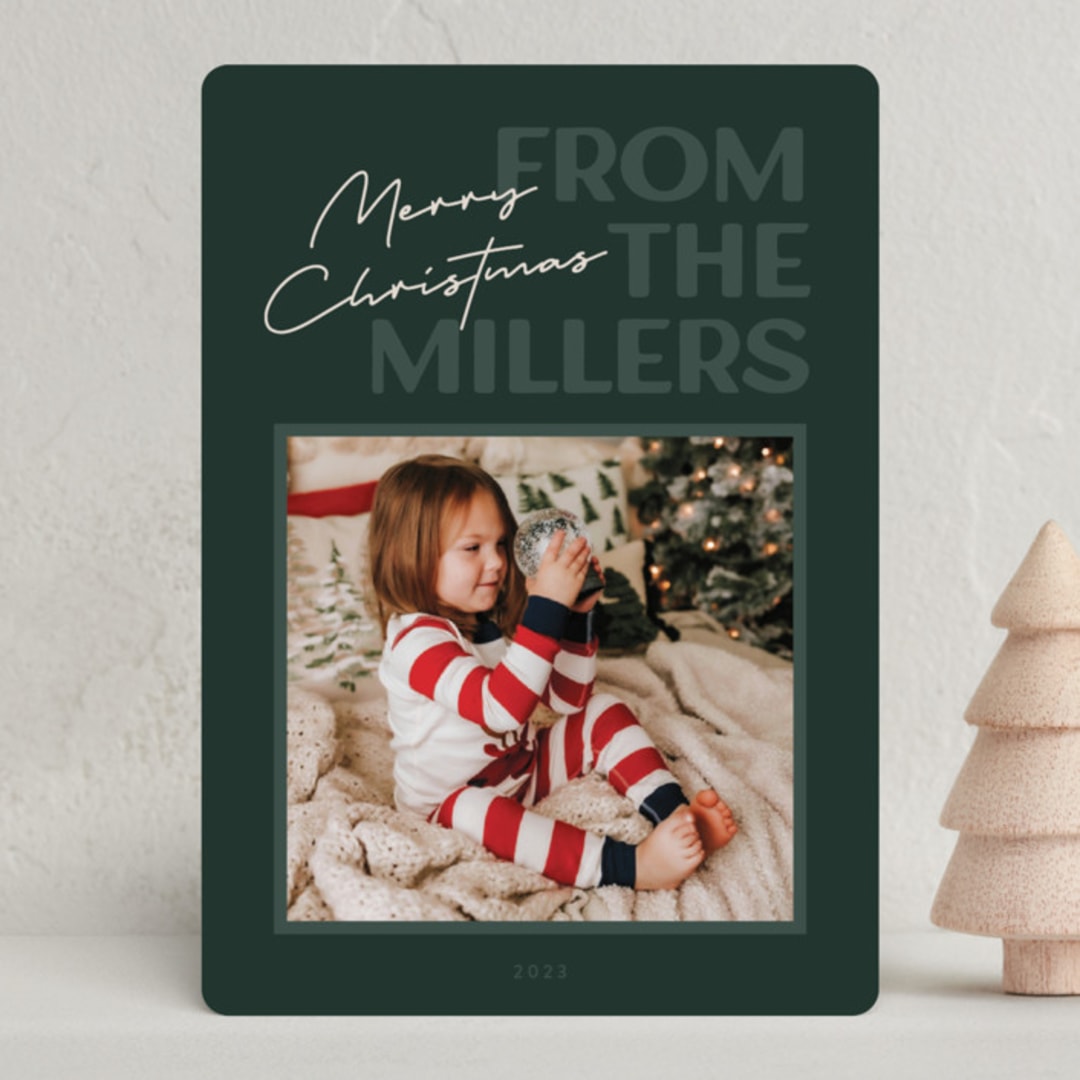 "From us" - Holiday Cards in Evergreen by Kacey Kendrick Wagner - Front