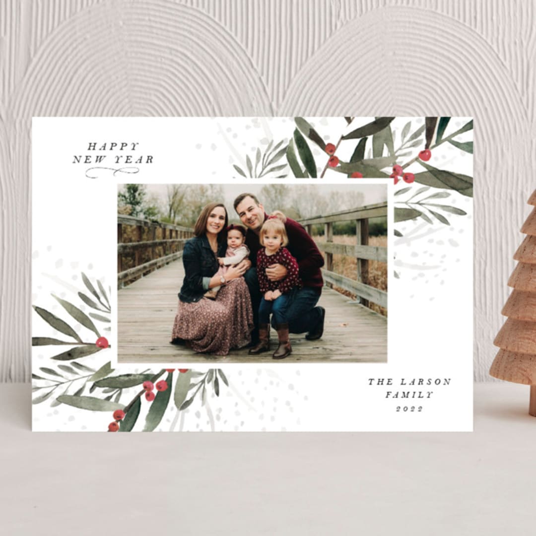 "Holly Branches" - Holiday Cards in Snow by Lissabeth Anglin - Front