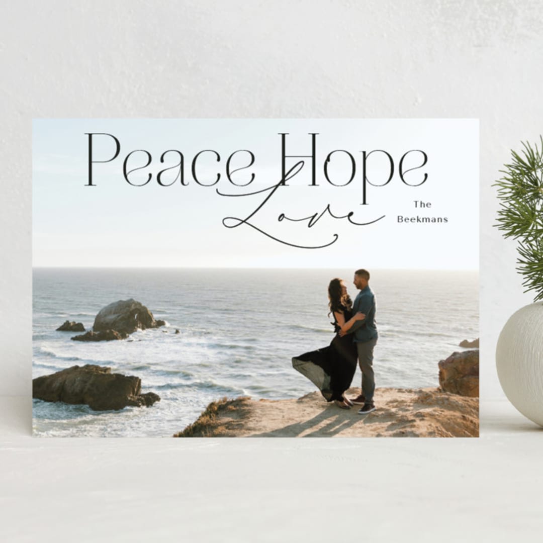 "Peace Hope Love" - Holiday Cards in Coal by Rebecca Durflinger - Front
