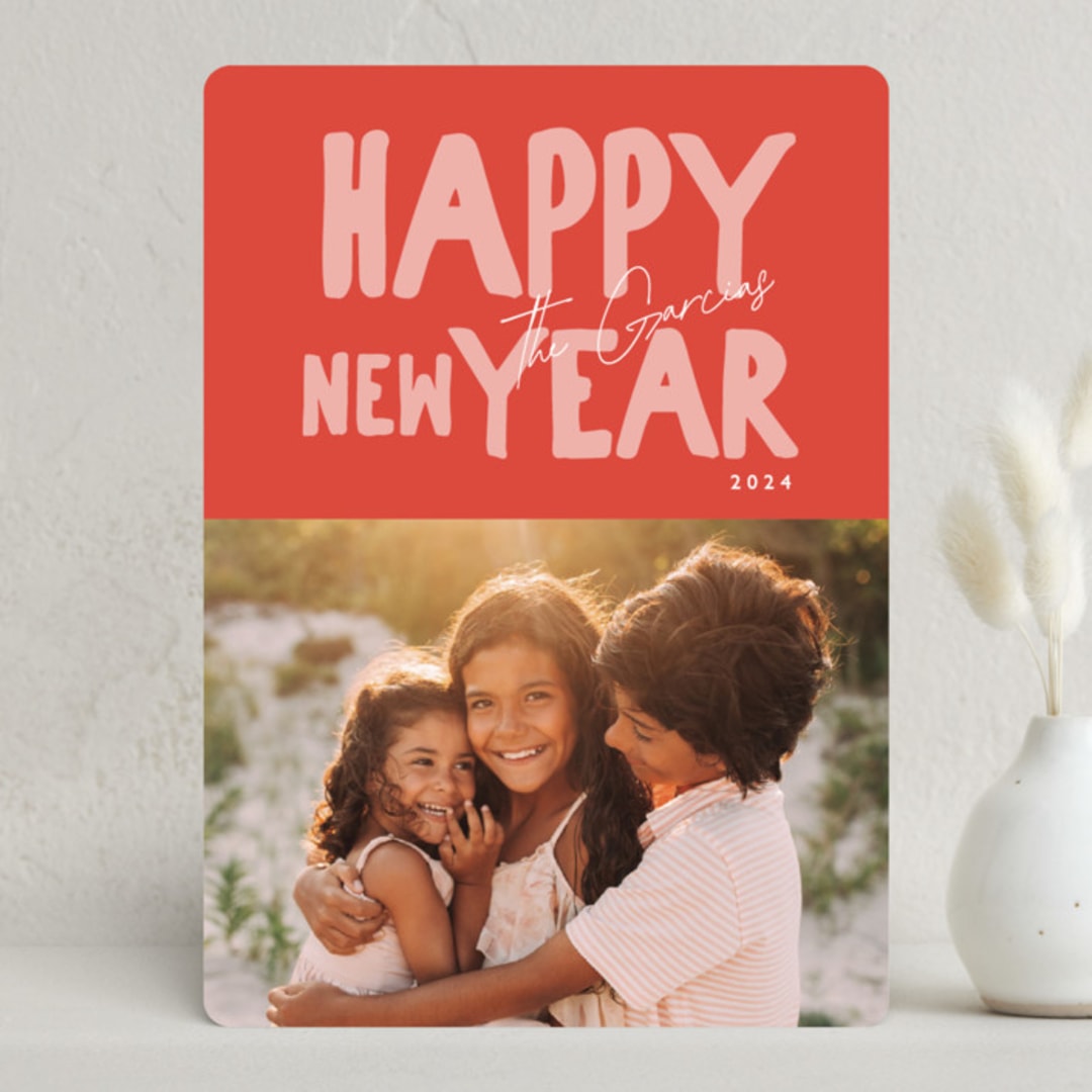 "Modern Peace" - Holiday Cards in Candy Cane by Hudson meet Rose - Front
