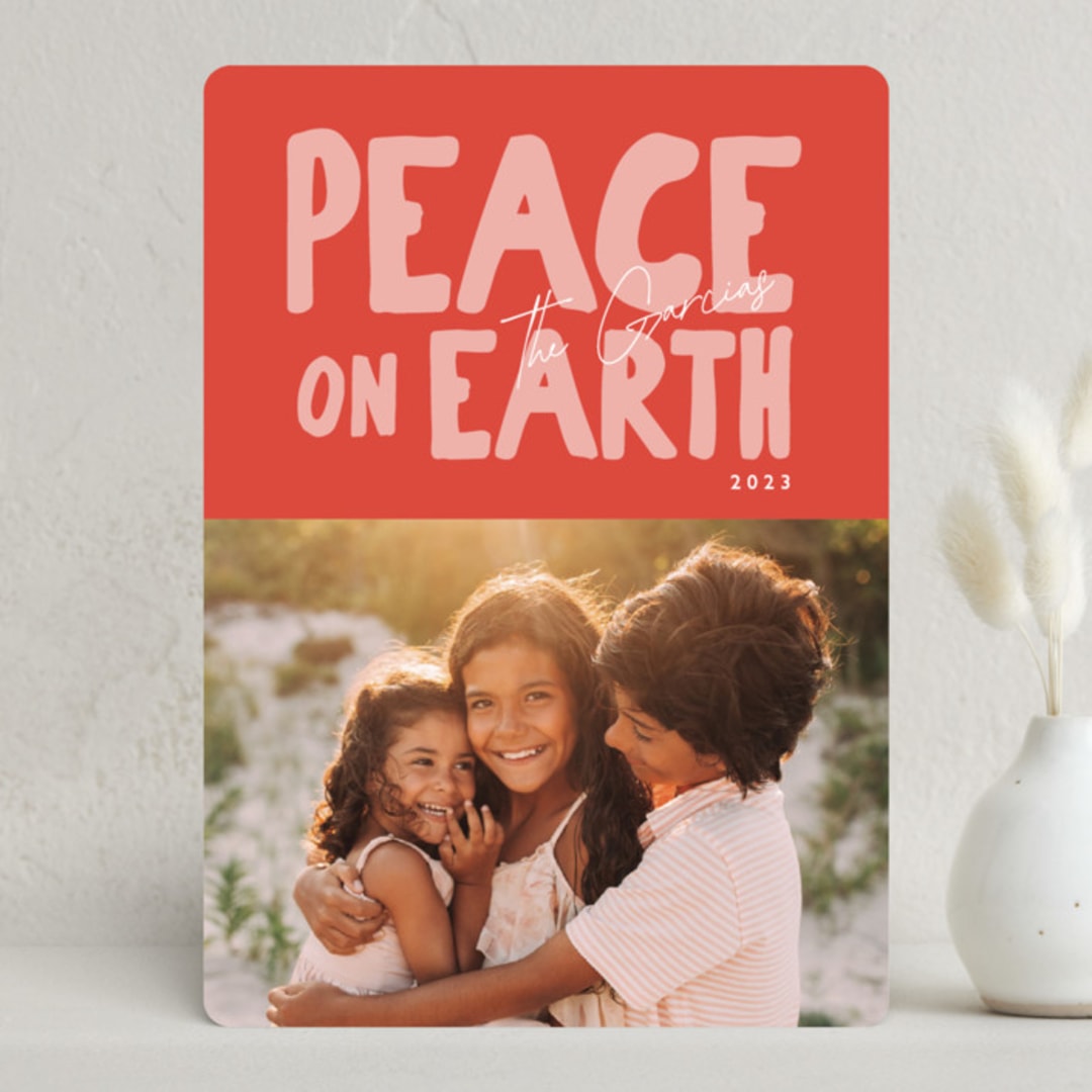 "Modern Peace" - Holiday Cards in Candy Cane by Hudson meet Rose - Front