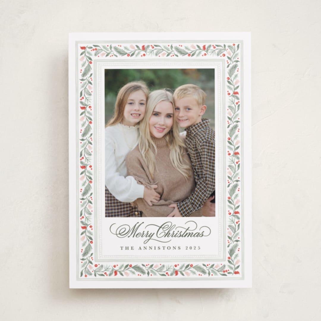 "Painted Garland" - Holiday Cards in Berry by Kristen Smith - Front