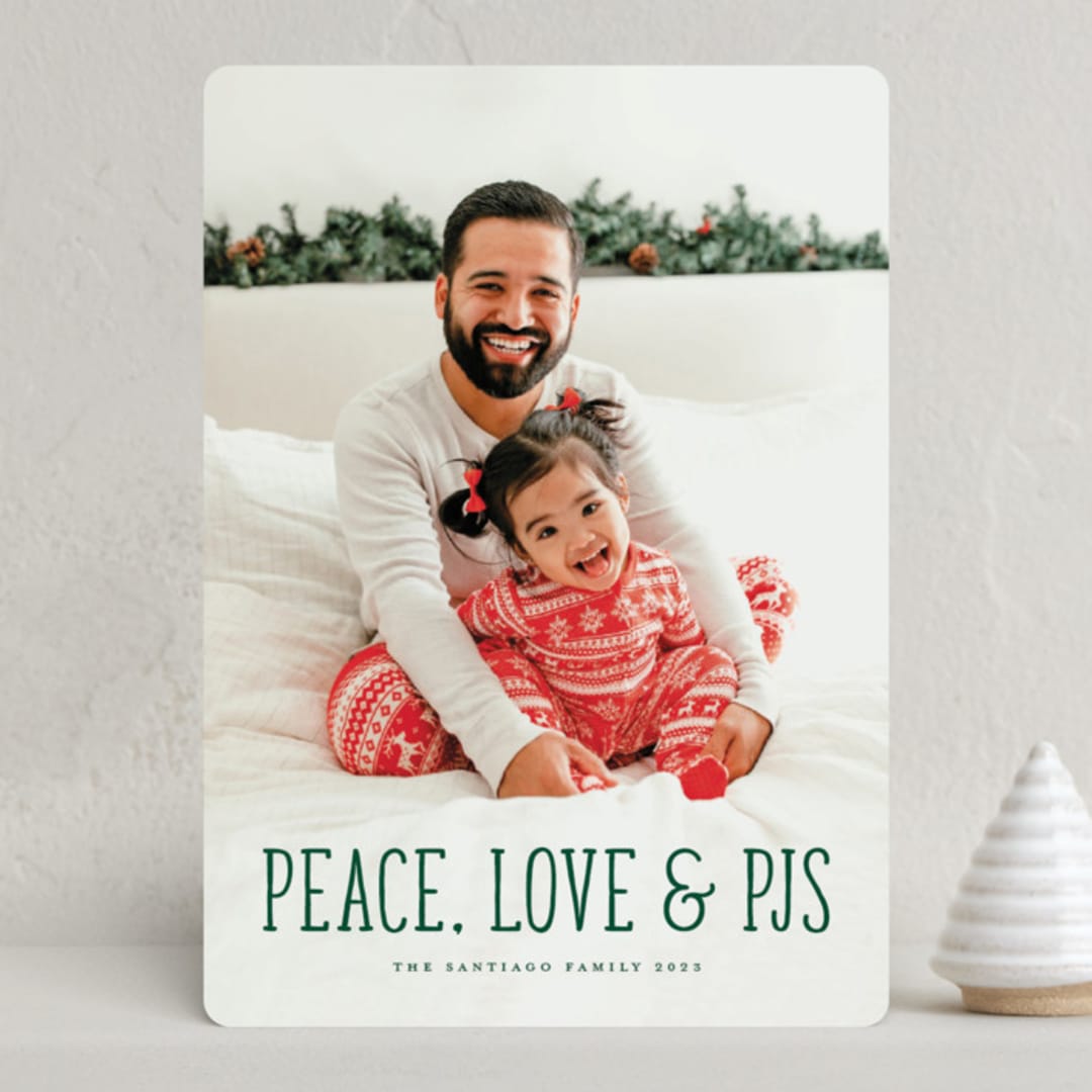 "Peace, Love and PJs" - Holiday Cards in Winter Pine by Erica Krystek - Front